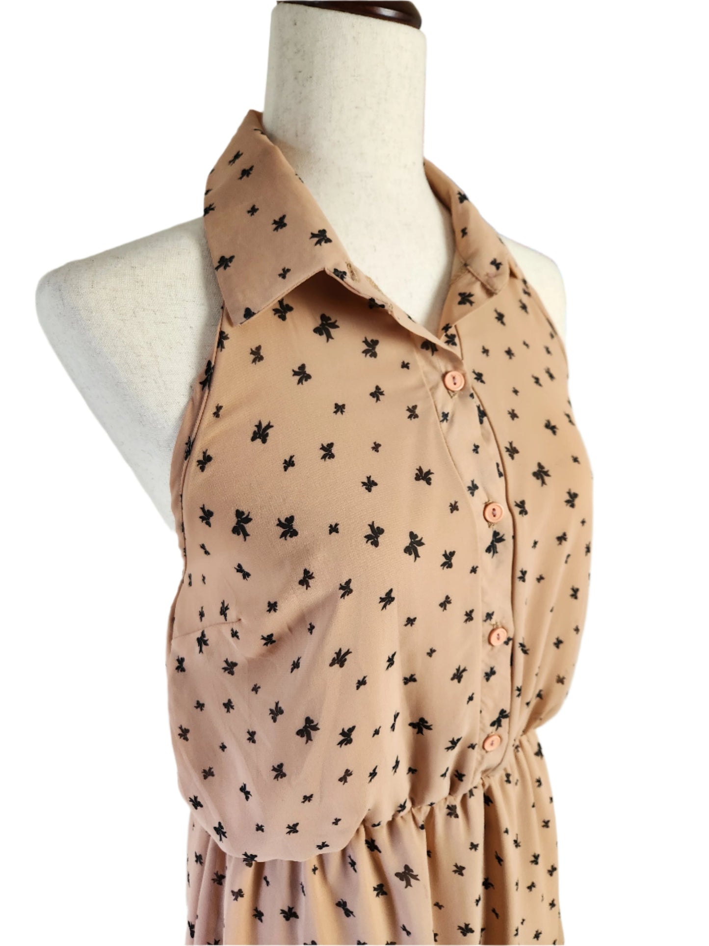 Size L Charlotte Russe Tan Dress with Black Bow Print