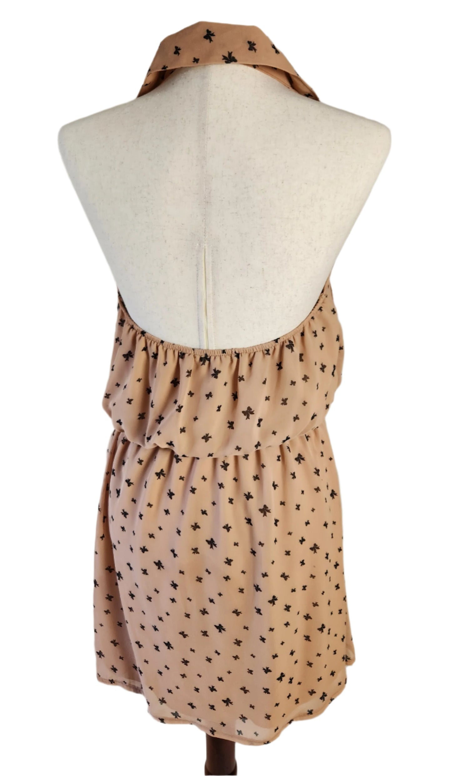 Size L Charlotte Russe Tan Dress with Black Bow Print