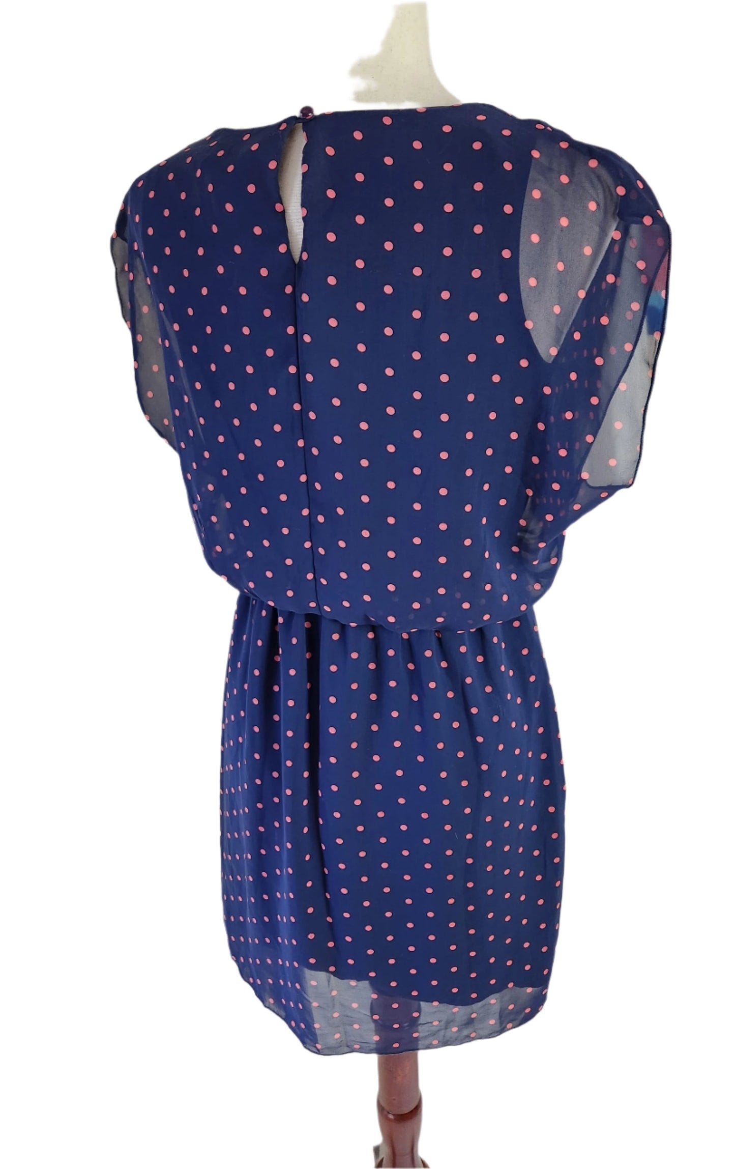 Size L Sweet Storm Navy Dress with Pink Dots
