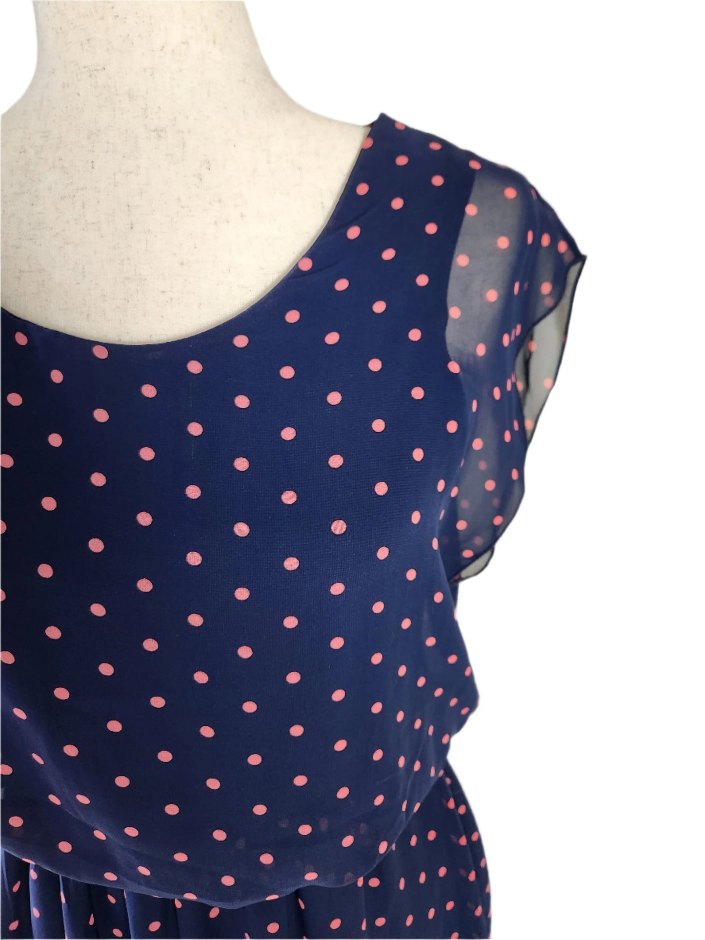 Size L Sweet Storm Navy Dress with Pink Dots