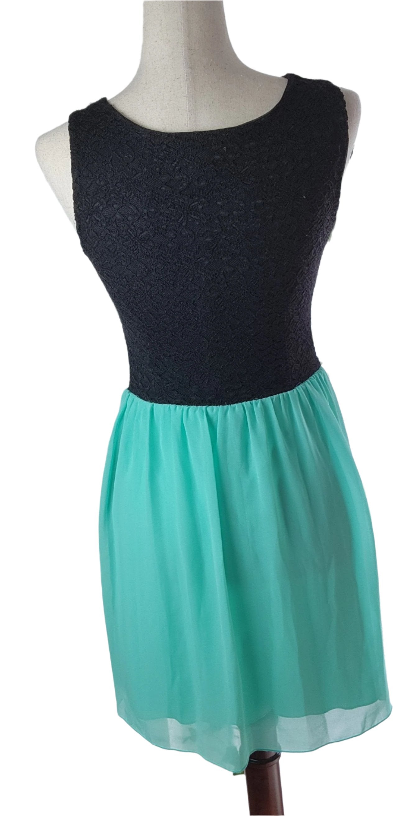 Size S Minty Blue Green / Black Dress w Cut-Outs
