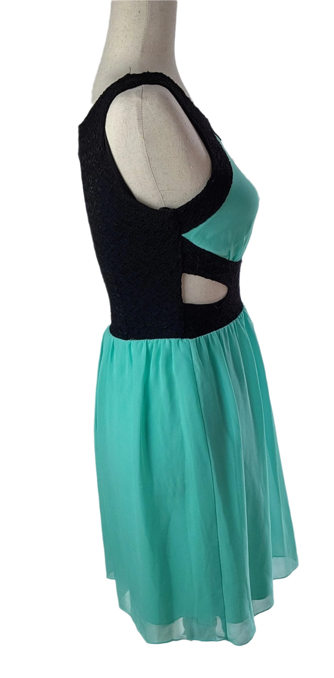 Size S Minty Blue Green / Black Dress w Cut-Outs