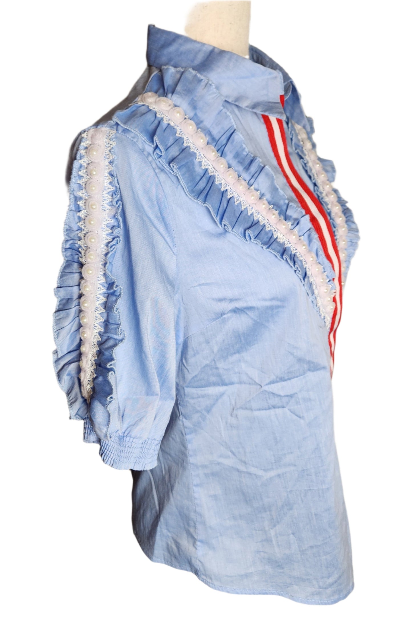 Size S Blue Embellished Statement Blouse by Special Person