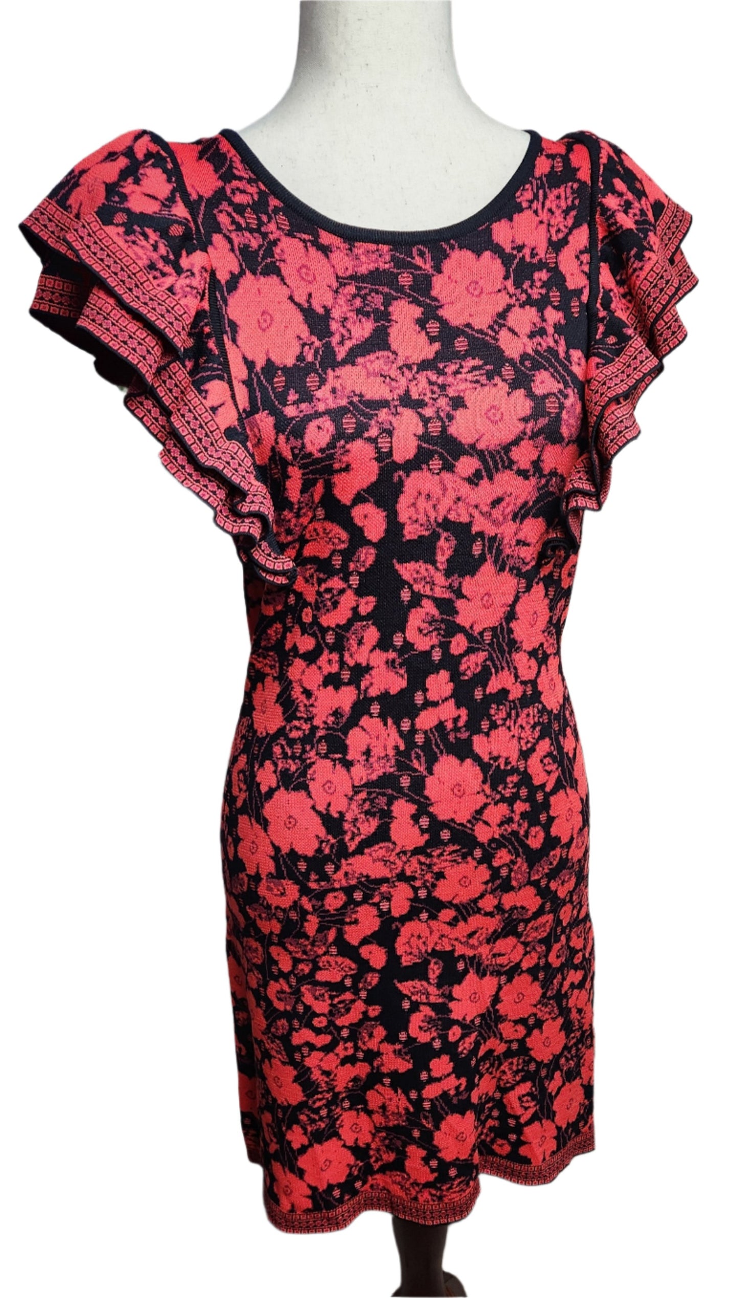 Size M Eva Franco Red / Black Ruffled Mini Cocktail Dress