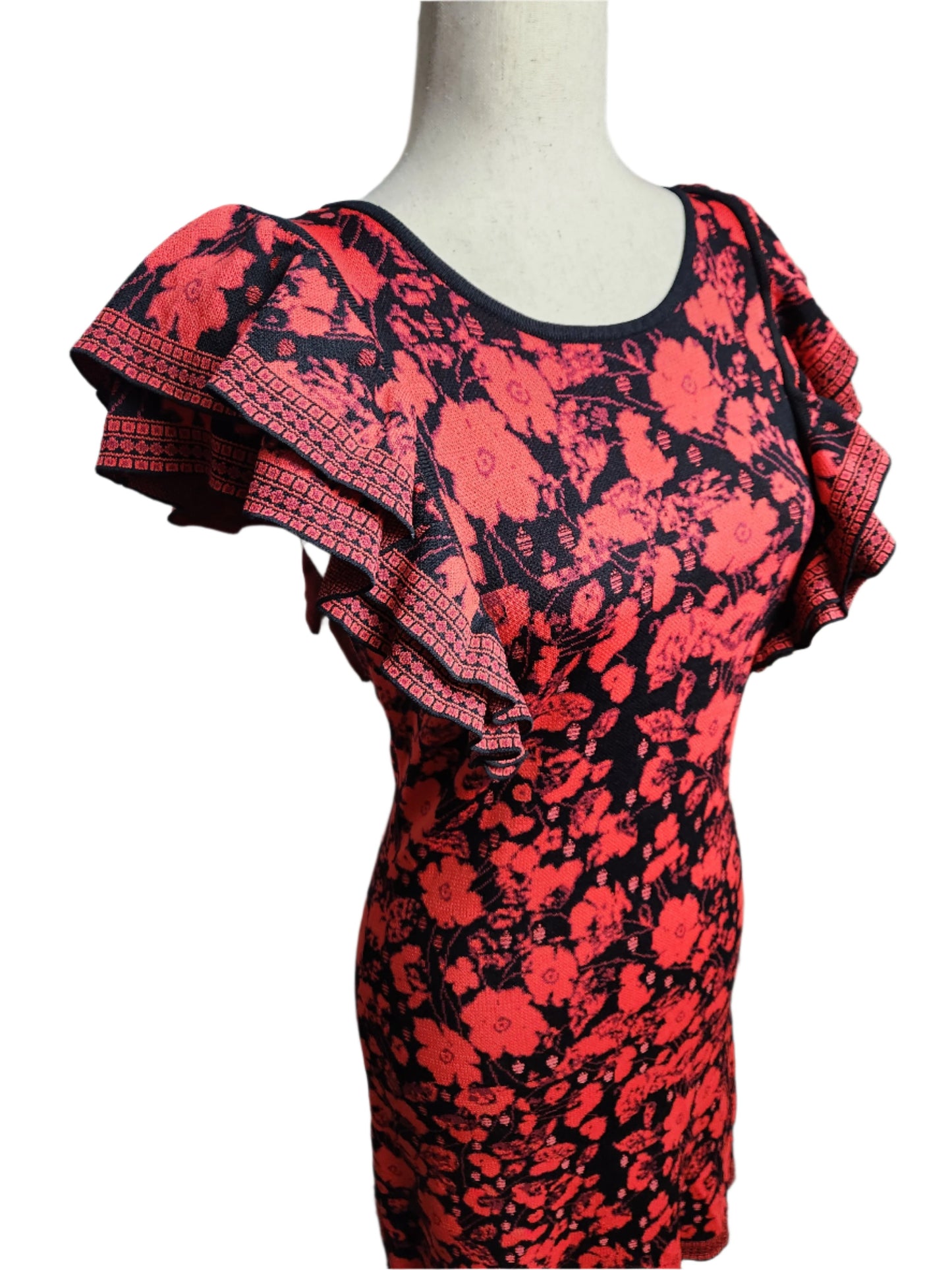 Size M Eva Franco Red / Black Ruffled Mini Cocktail Dress