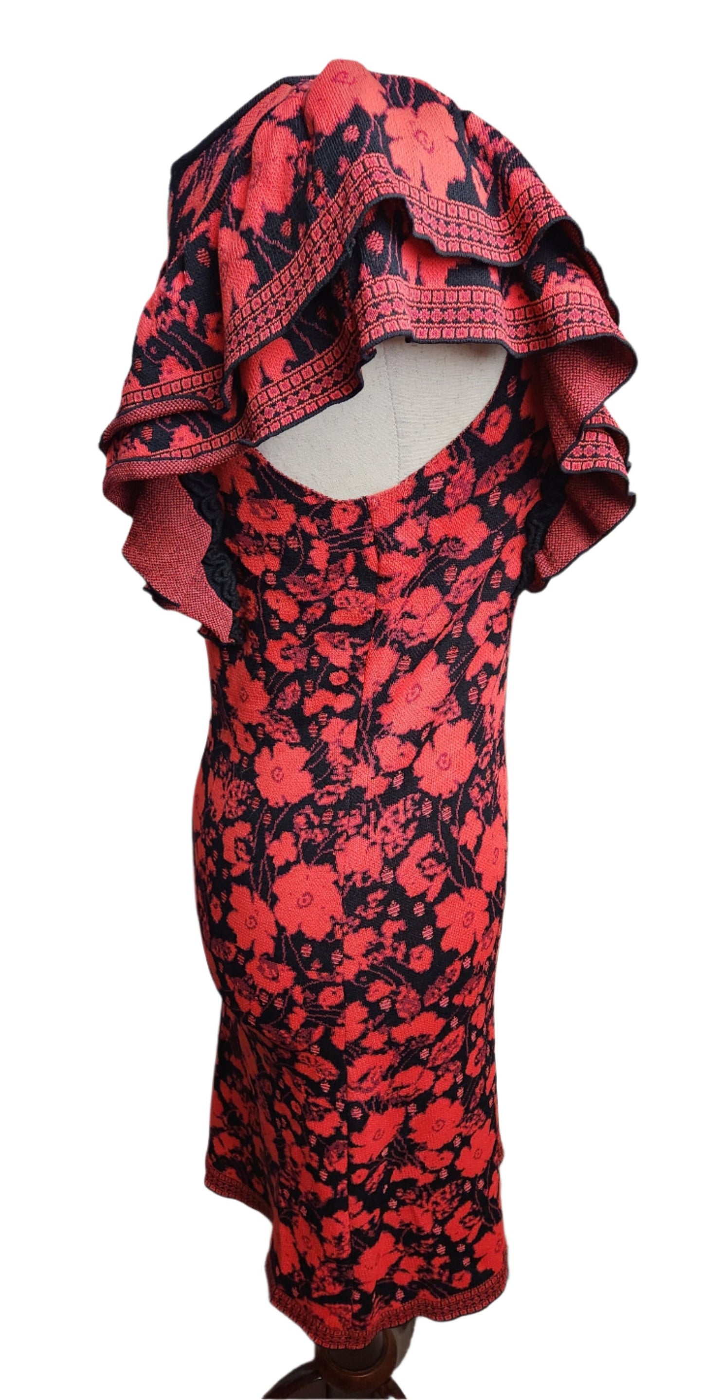 Size M Eva Franco Red / Black Ruffled Mini Cocktail Dress