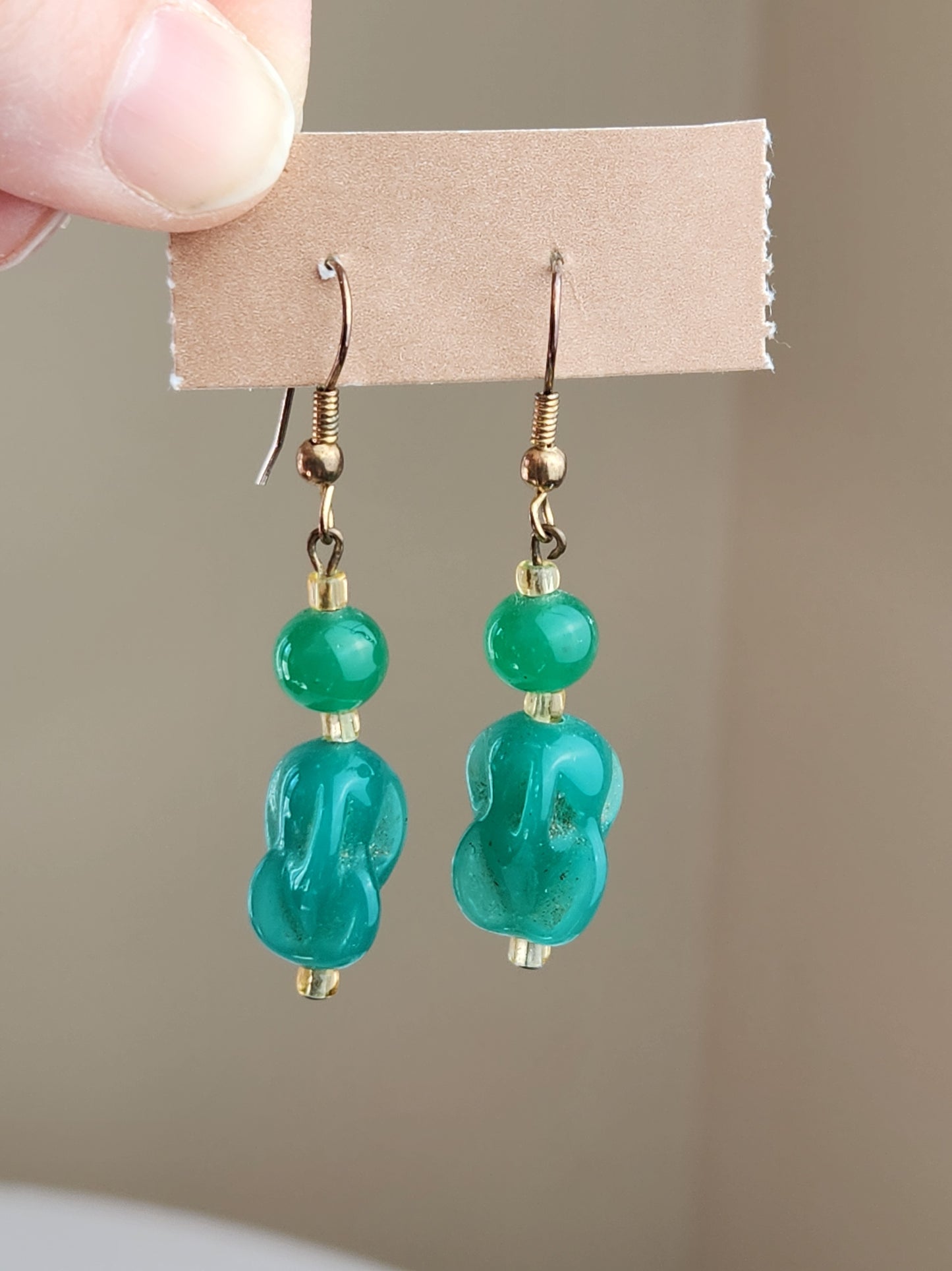 Turquoise Glass Bead Dangly Earrings