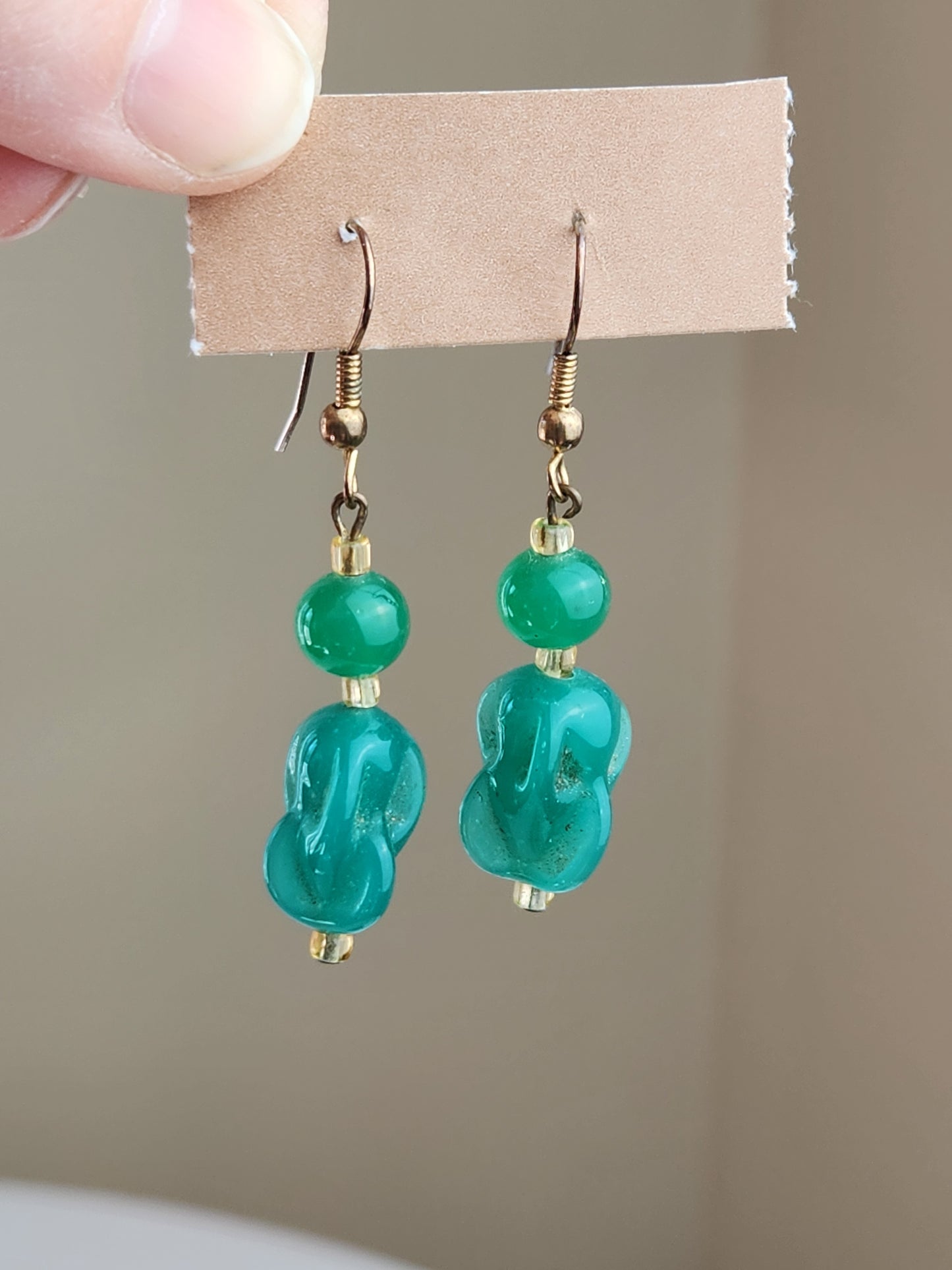 Turquoise Glass Bead Dangly Earrings