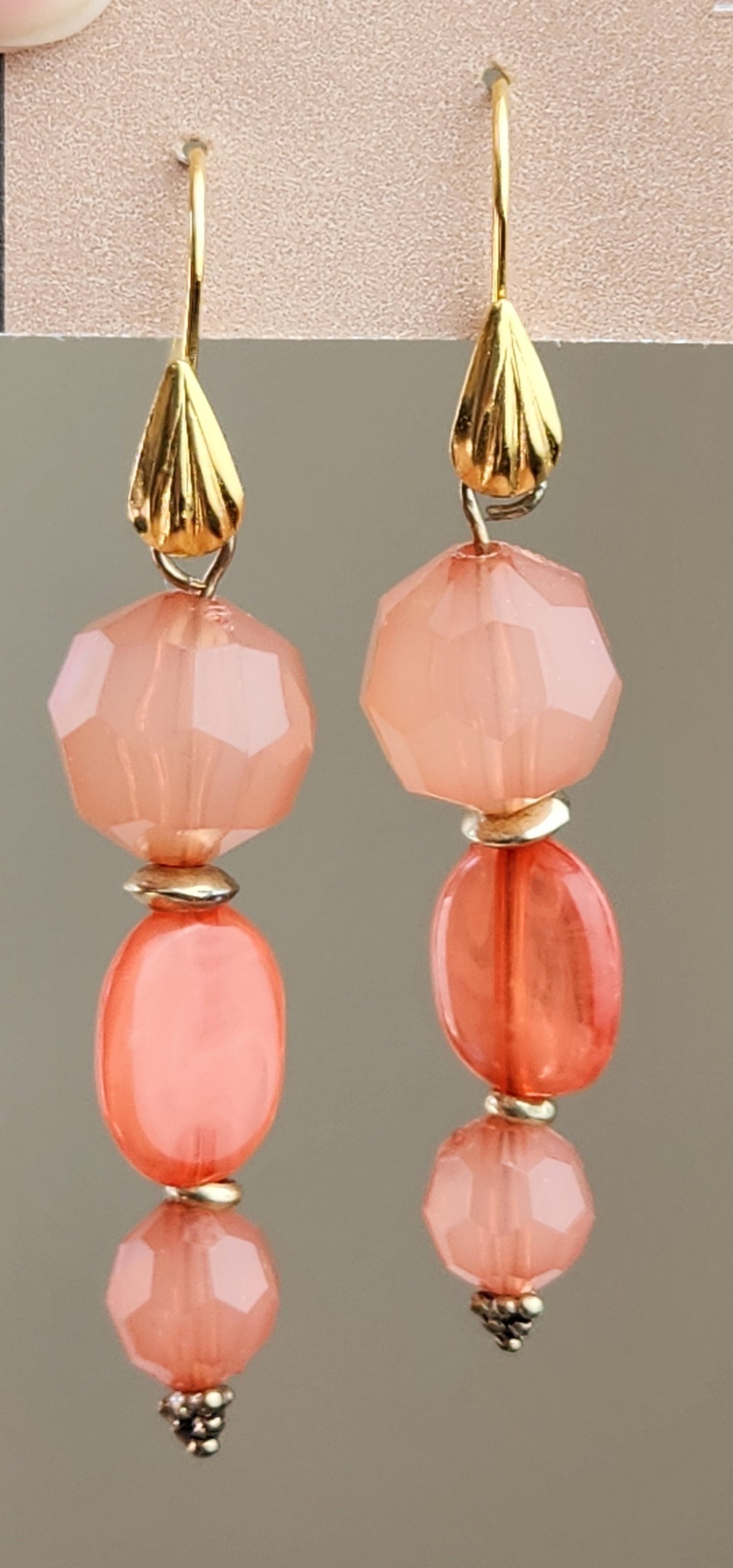 Gold with Pink Dangly Earrings