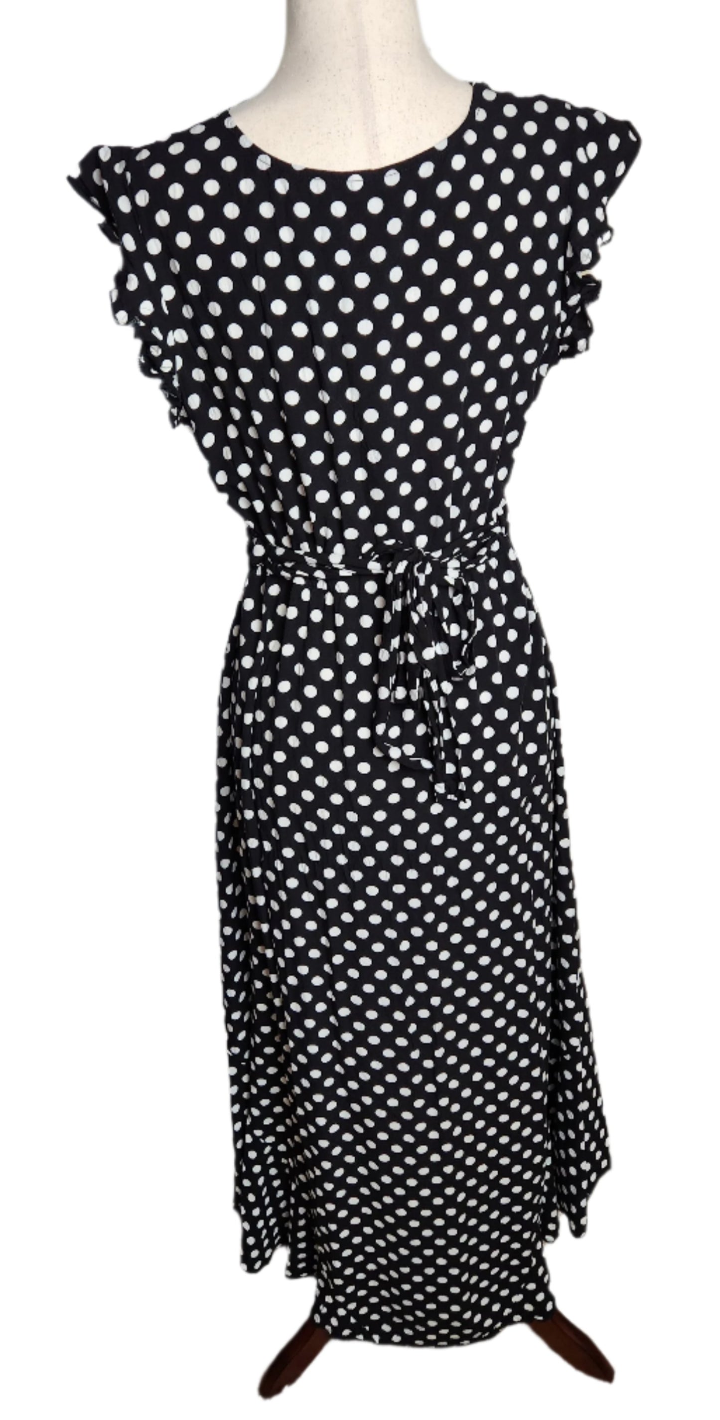 Size L Black / White Polka Dot High / Low Dress