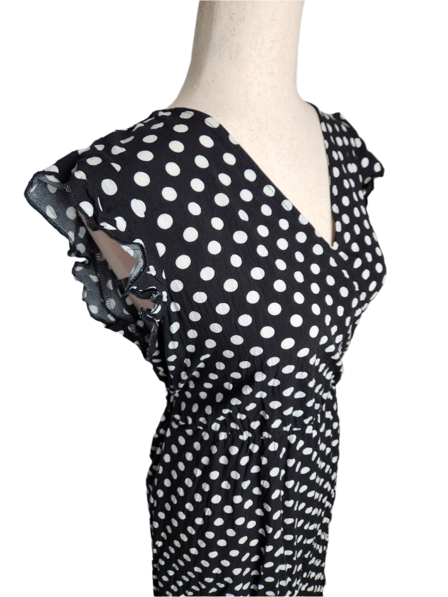 Size L Black / White Polka Dot High / Low Dress