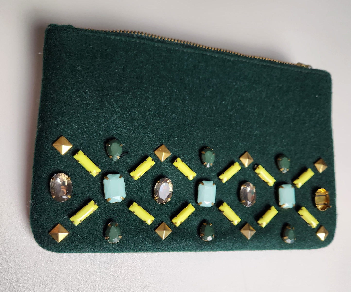 Forest Green Jeweled Clutch / Purse