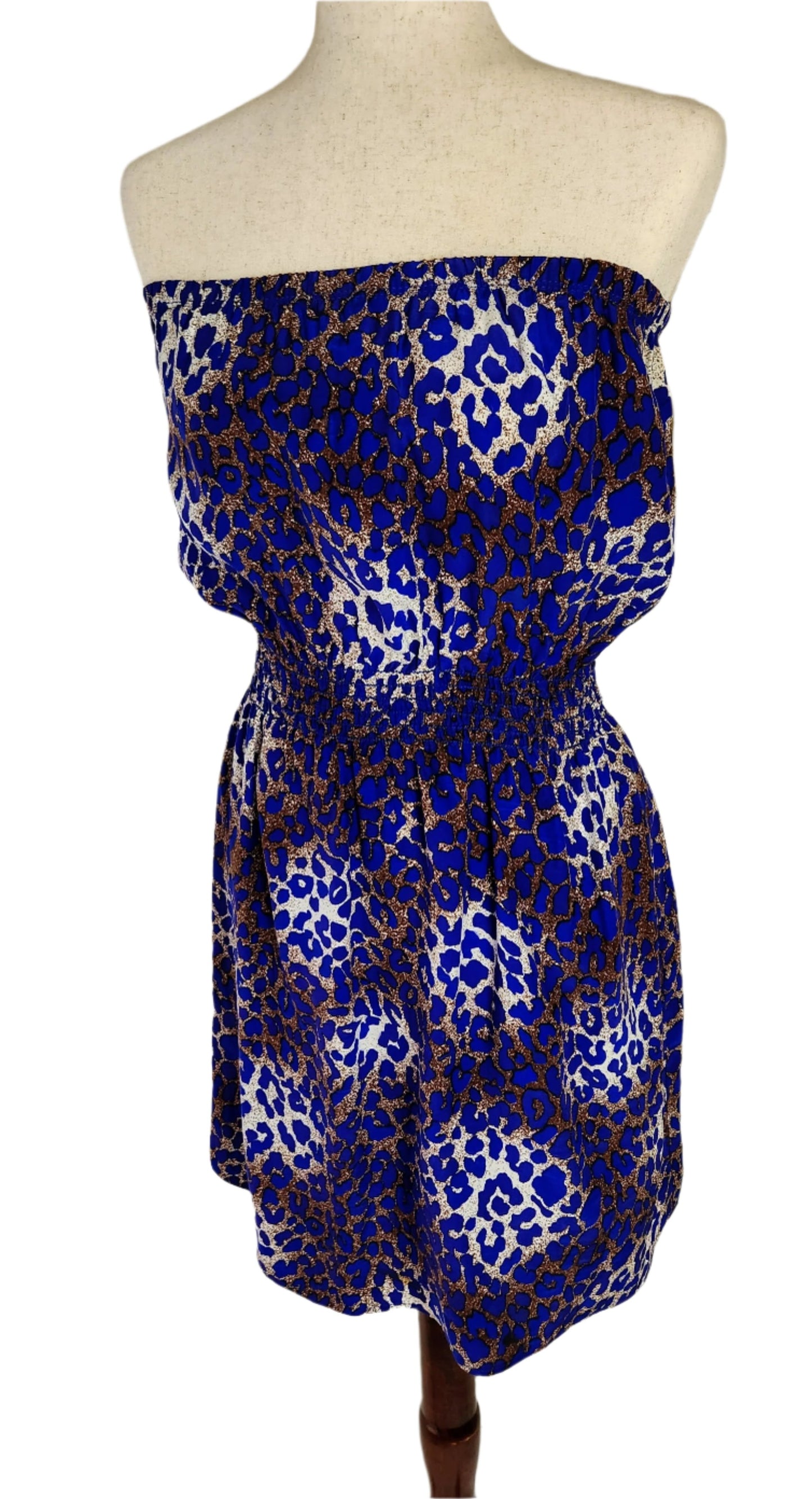 Size L Blue Eight Sixty Strapless Leopard-Print