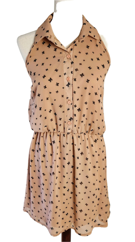 Size L Charlotte Russe Tan Dress with Black Bow Print