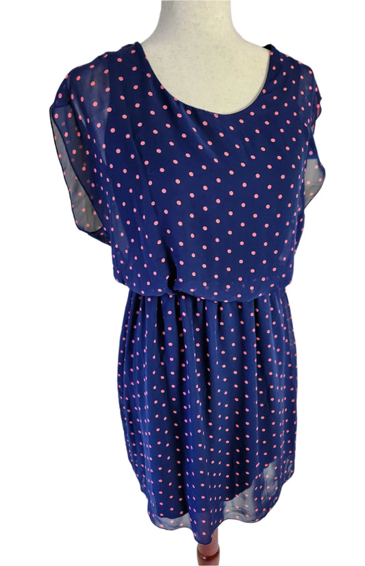 Size L Sweet Storm Navy Dress with Pink Dots