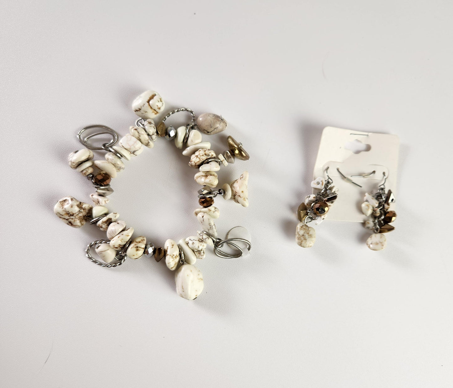 White Stone Dangling Bracelet & Earrings