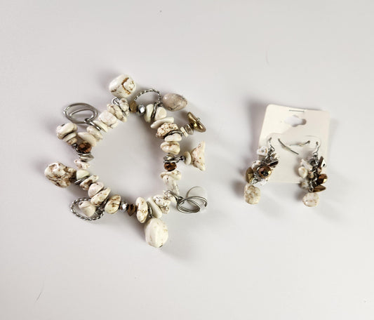 White Stone Dangling Bracelet & Earrings