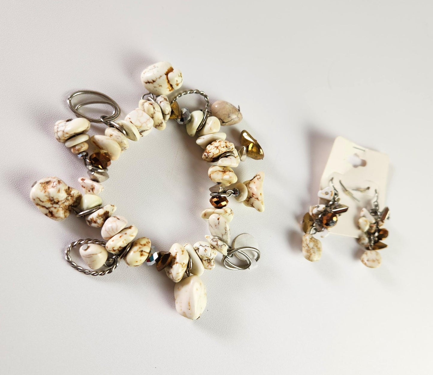 White Stone Dangling Bracelet & Earrings