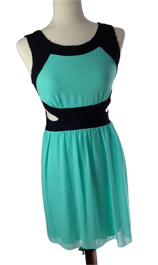 Size S Minty Blue Green / Black Dress w Cut-Outs