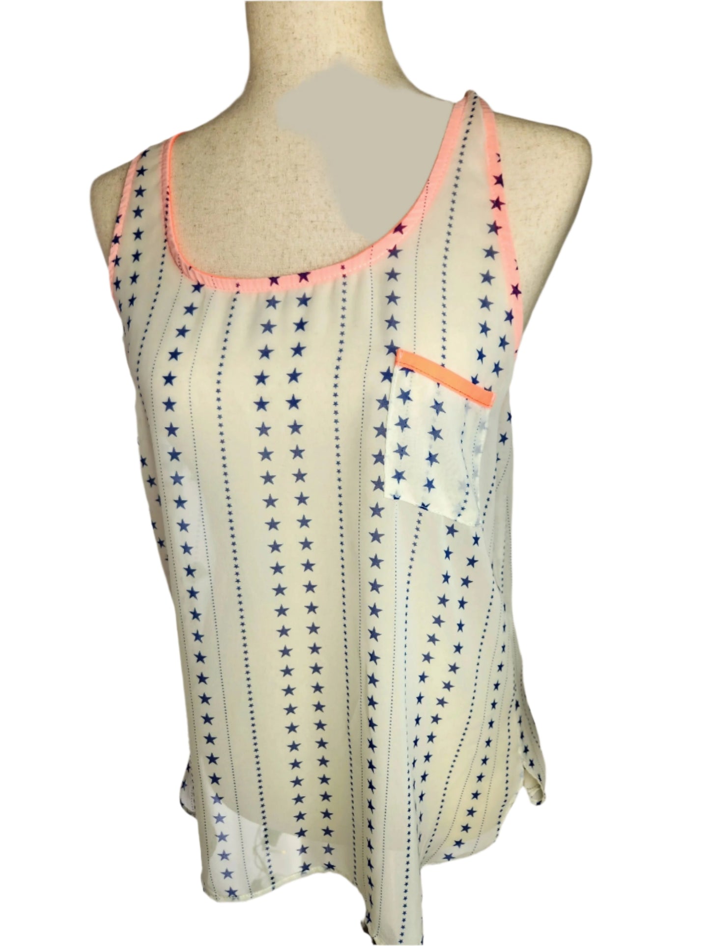 Size M Sheer White Tank With Blue Stars