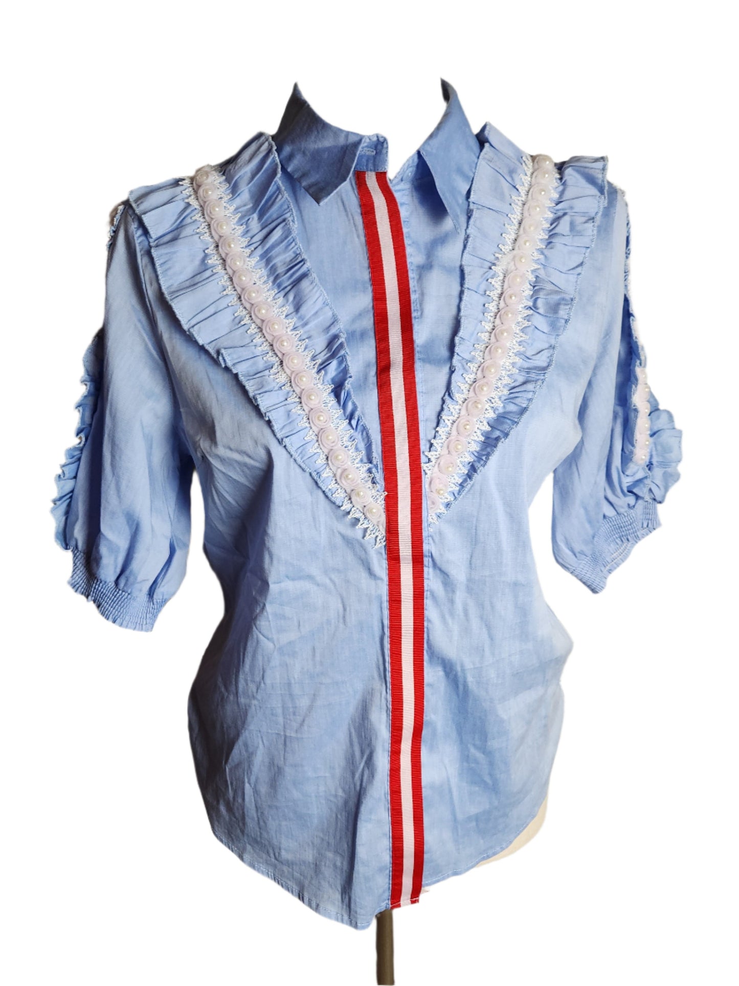 Size S Blue Embellished Statement Blouse by Special Person