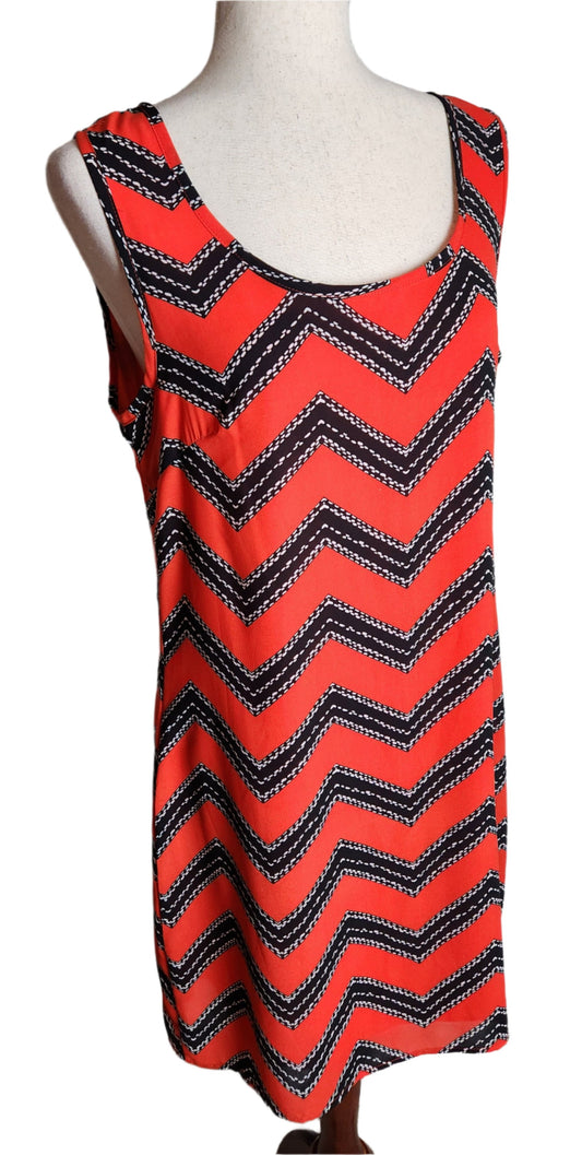 red dress with black zigzag pattern