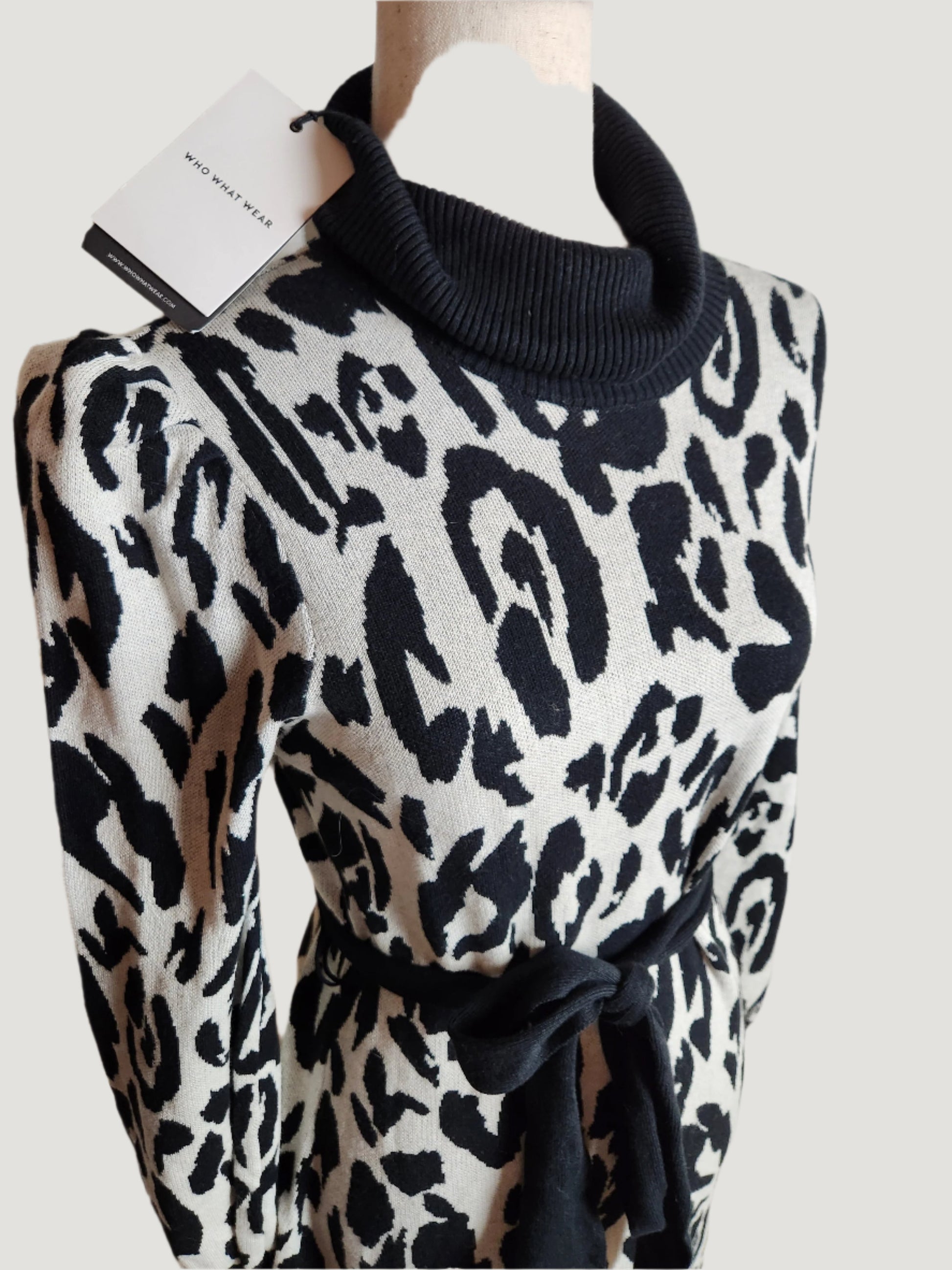 black and white leopard print sweater dress new