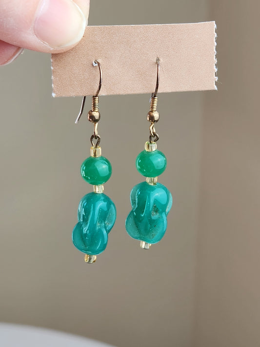 Turquoise Glass Bead Dangly Earrings