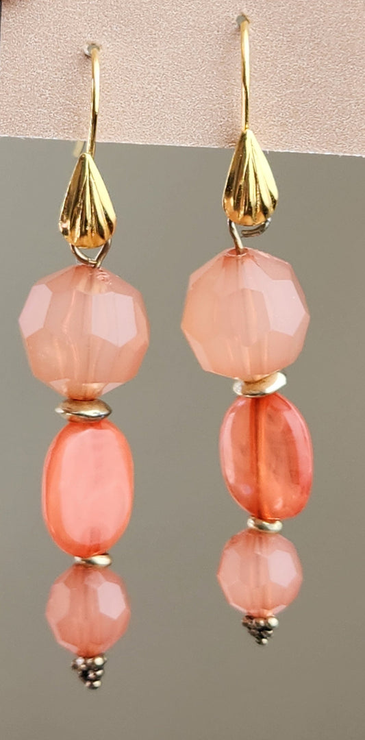 Gold with Pink Dangly Earrings