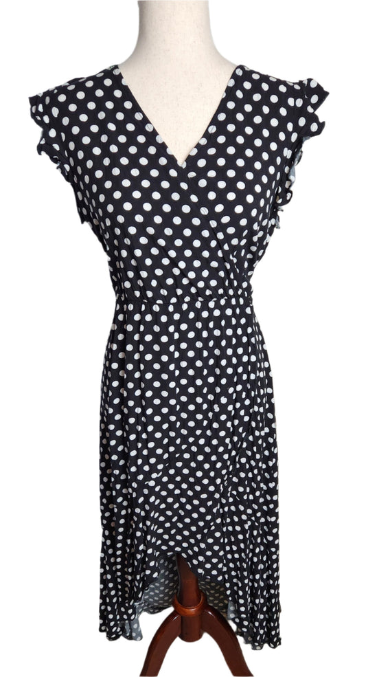 Size L Black / White Polka Dot High / Low Dress